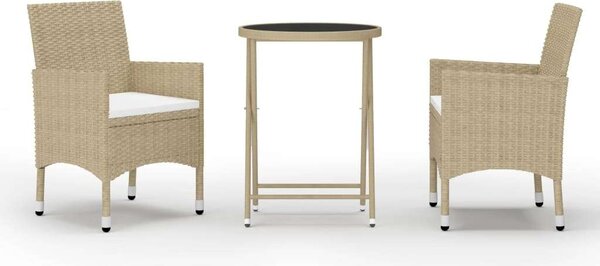 VidaXL Kerti Bisztrószett - 3 részes - Bézs Polyrattan