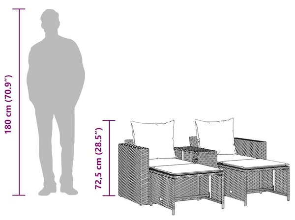 VidaXL 5 részes polyrattan kerti kanapé garnitúra párnákkal stackable