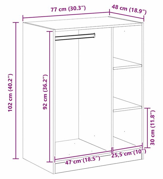 Ruhásszekrény polcokkal Régi fa 77 x 48 x 102 cm Faanyag