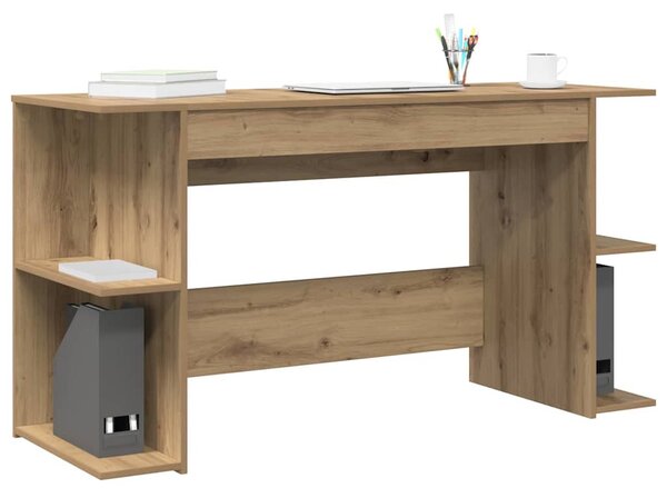 Asztal polcokkal kézműves tölgy 140 x 50 x 75 cm Faanyag