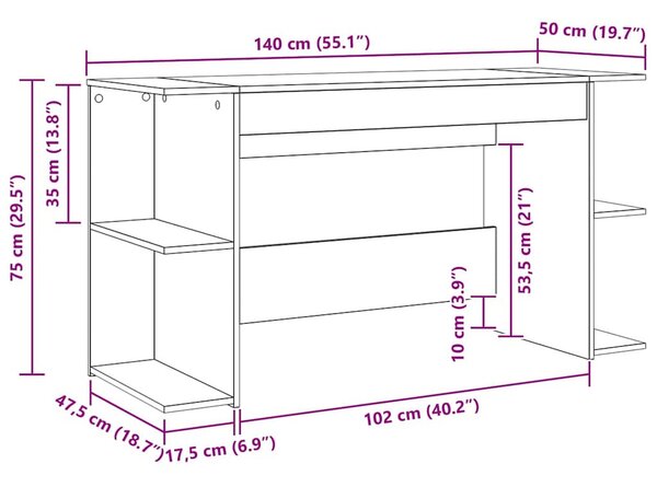 Asztal polcokkal Egyéb Musta tammi 140 x 50 x 75 cm Faanyag