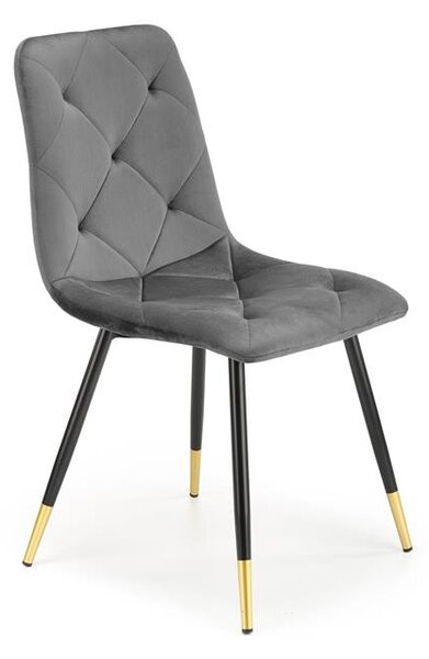 K438 Velvet Kárpitozott Szék, Fém lábakkal, Szürke / Fekete / Arany, Sz45xM50xM86 cm