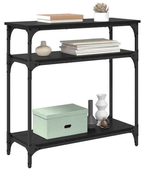 Konzolasztal polcokkal Fekete tölgy 75 x 29 x 75 cm Faanyag