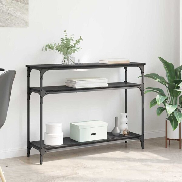 VidaXL Konzolasztal polcokkal Fekete tölgy 100 x 29 x 75 cm Faanyag