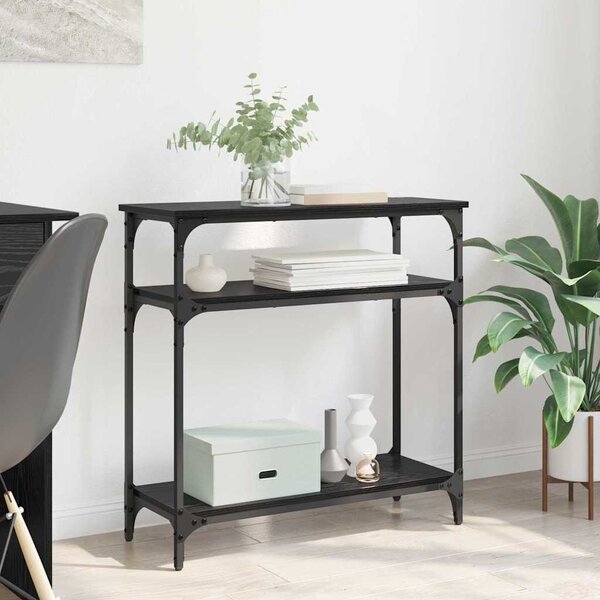 Konzolasztal polcokkal Fekete tölgy 75 x 29 x 75 cm Faanyag