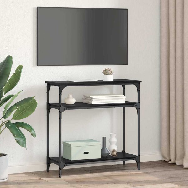 Konzolasztal polcokkal Fekete tölgy 75 x 29 x 75 cm Faanyag