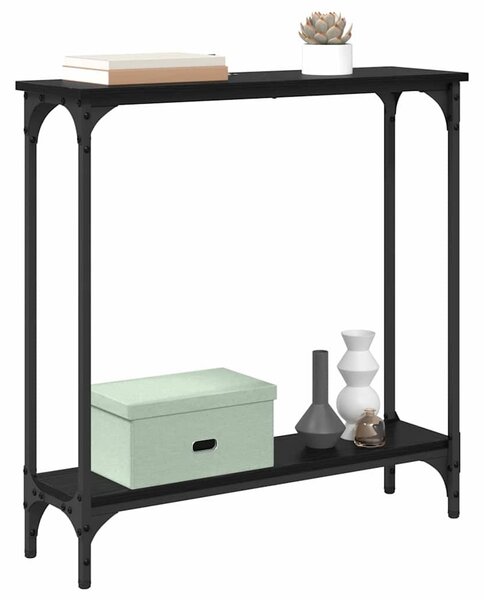 Konzolasztal polcokkal Fekete tölgy 75 x 22,5 x 75 cm Faanyag
