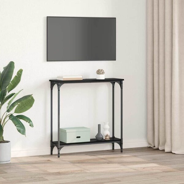 Konzolasztal polcokkal Fekete tölgy 75 x 22,5 x 75 cm Faanyag