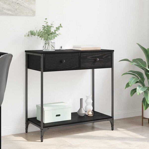 VidaXL Konzolasztal fiókkal Fekete tölgy 75 x 34,5 x 75 cm Faanyag