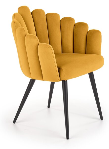K410 Velvet Kárpitozott Szék, Fém lábakkal, Mustársárga / Fekete, Sz62xM62xM85 cm