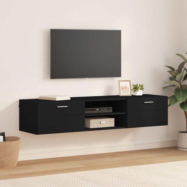TV szekrény fiókkal polcokkal Fekete 150 x 39 x 30 cm Faanyag