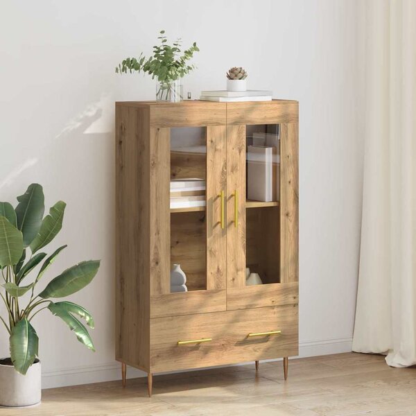 VidaXL Magasfiú Artisan tölgy 69,5 x 31 x 115 cm Műanyag Fa és Üveg