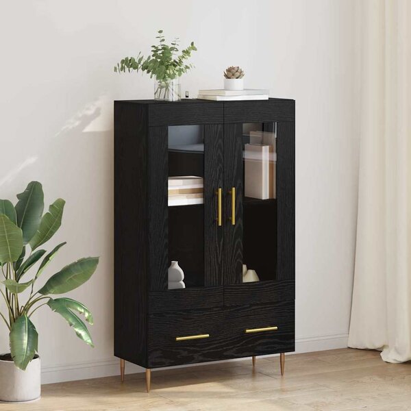 VidaXL Magasfiú Fekete tölgy 69,5 x 31 x 115 cm Műanyag Fa és Üveg