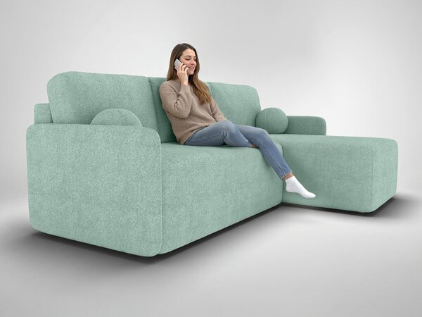 BLOMERA ágyneműtartós L alakú kanapéágy - mentazöld