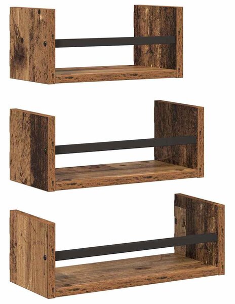 Fali polc készlet polcokkal 3 pcs Öreg fa 40x16x14cm Faanyag