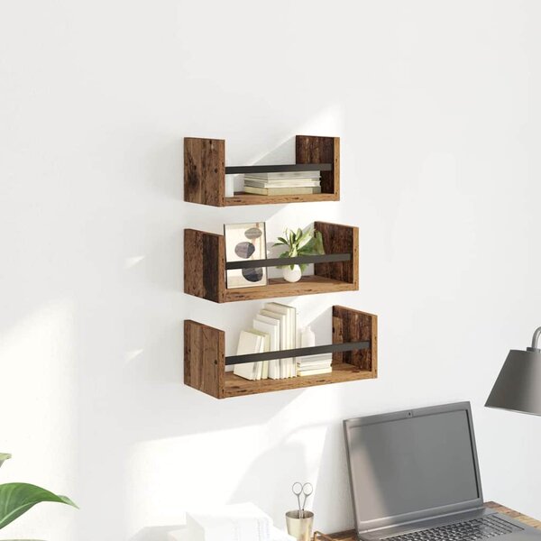 Fali polc készlet polcokkal 3 pcs Öreg fa 40x16x14cm Faanyag