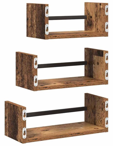 Fali polc készlet polcokkal 3 pcs Öreg fa 40x16x14cm Faanyag