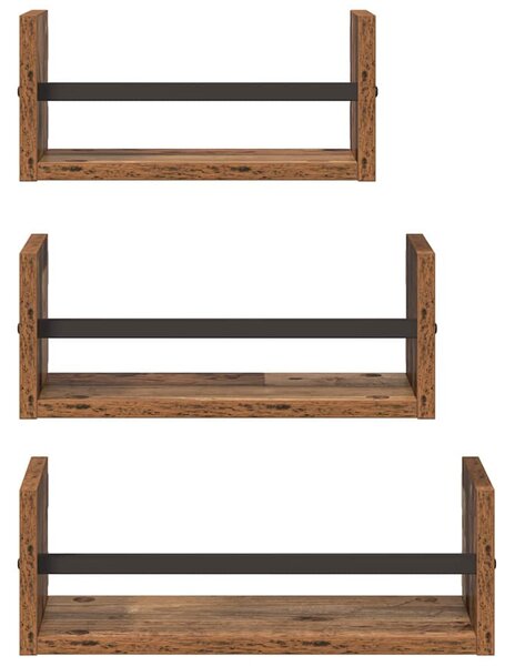 Fali polc készlet polcokkal 3 pcs Öreg fa 40x16x14cm Faanyag