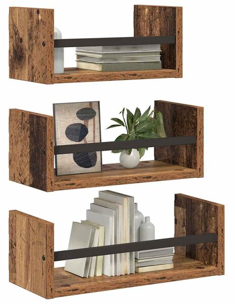 Fali polc készlet polcokkal 3 pcs Öreg fa 40x16x14cm Faanyag