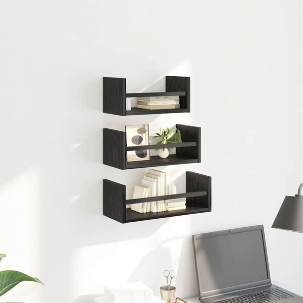 Fali polc készlet 3 db Fekete tölgy 40x16x14cm Szerelt Fa