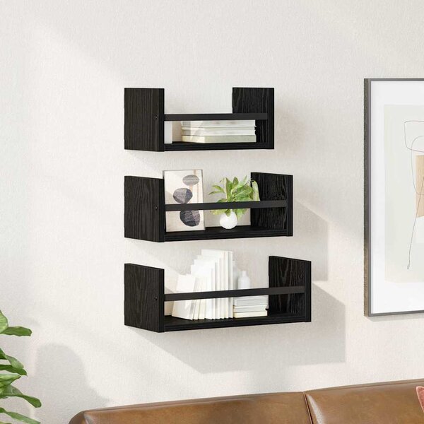 Fali polc készlet 3 db Fekete tölgy 40x16x14cm Szerelt Fa