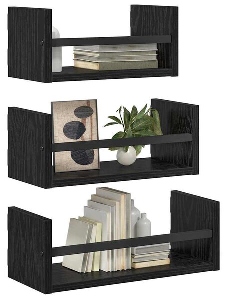 Fali polc készlet 3 db Fekete tölgy 40x16x14cm Szerelt Fa