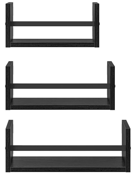 Fali polc készlet 3 db Fekete tölgy 40x16x14cm Szerelt Fa