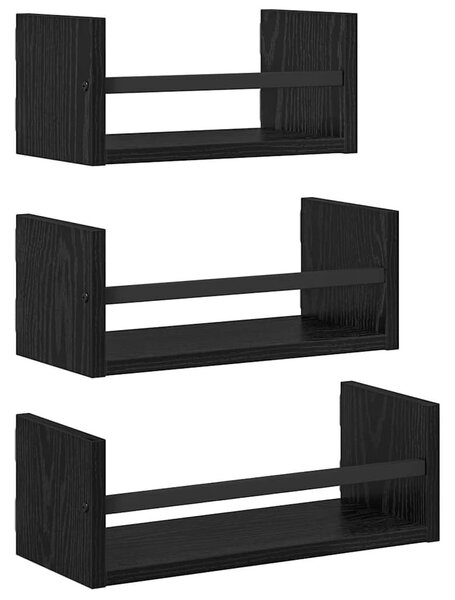 Fali polc készlet 3 db Fekete tölgy 40x16x14cm Szerelt Fa