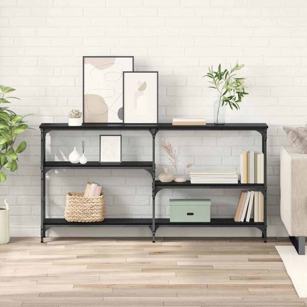 VidaXL Konzolasztal polcokkal Fekete tölgy 150 x 29 x 76,5 cm Faanyag