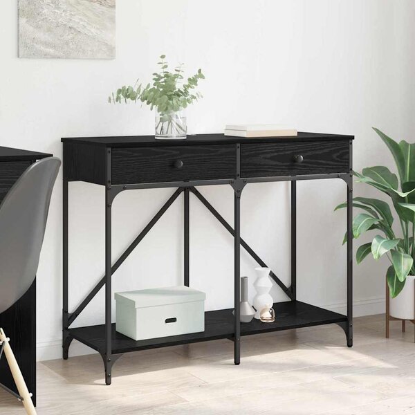 VidaXL Konzolasztal fiókkal Fekete tölgy 100 x 39 x 78,5 cm Faanyag