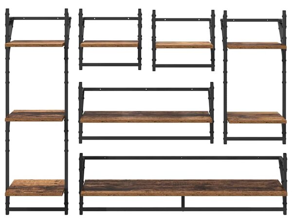 Fali polc készlet 6 pcs Öreg fa 100 x 25 x 30 cm Faanyag