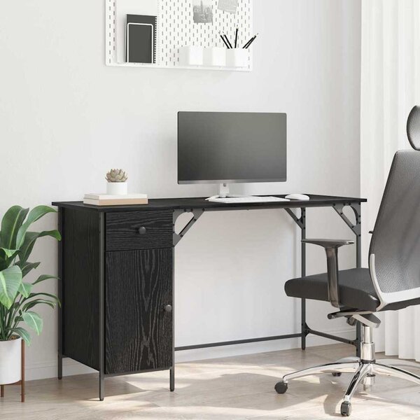 VidaXL Számítógépes asztal Fekete tölgy 131 x 48 x 75 cm Faanyag