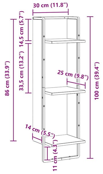 Falpolc polcokkal Artisan tölgy 30 x 25 x 100 cm Faanyag