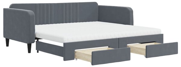 Sötétszürke kihúzható bársony heverő fiókkal 100 x 200 cm