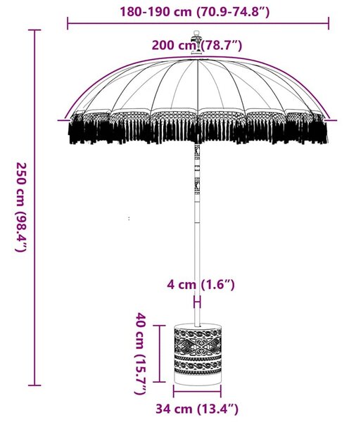 VidaXL Balinéz Napernyő 260 Krém 180-190 cm Pamut és tömör fa