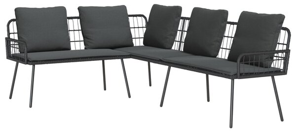 VidaXL Kerti Kanapé Szett 2 pcs Fekete polirattan