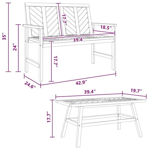 VidaXL Kerti lounge szett 2 pcs Barna Tömör akácfa