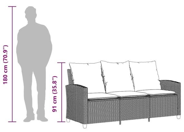 VidaXL 3 személyes bézs polyrattan kerti kanapé asztallal&párnával