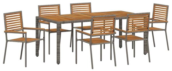 VidaXL Kert étkező szett 7 pcs Szürke 190 x 90 x 75 cm polirattan