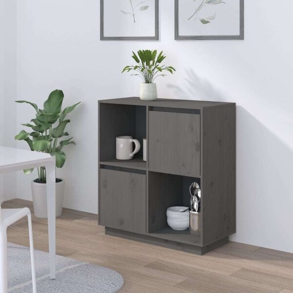 VidaXL szürke tömör fenyőfa tálalószekrény 74 x 35 x 80 cm