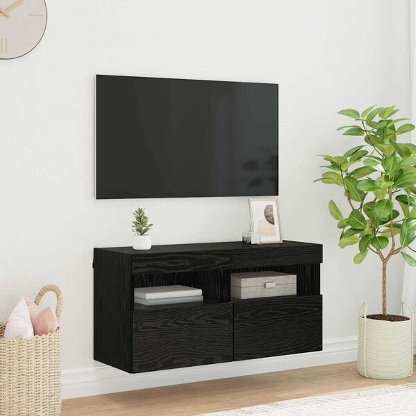 TV Fali Szekrény 80 x 30 x 40 cm Fekete tölgy Szerelt Fa