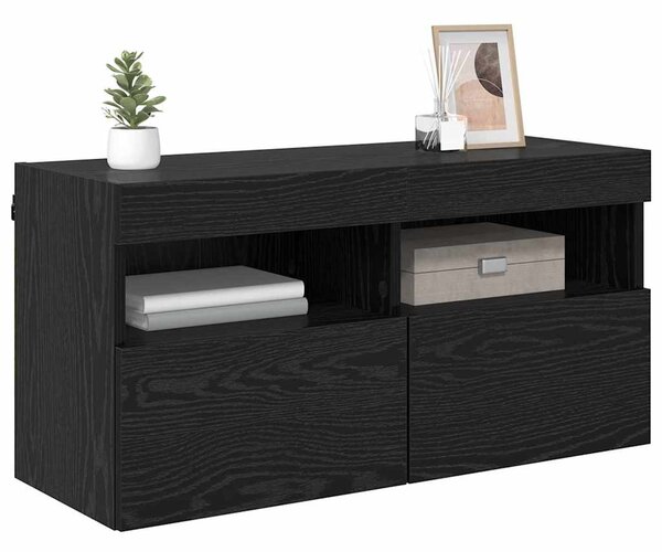 TV Fali Szekrény 80 x 30 x 40 cm Fekete tölgy Szerelt Fa