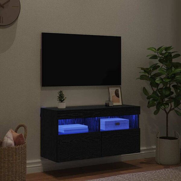 TV Fali Szekrény 80 x 30 x 40 cm Fekete tölgy Szerelt Fa