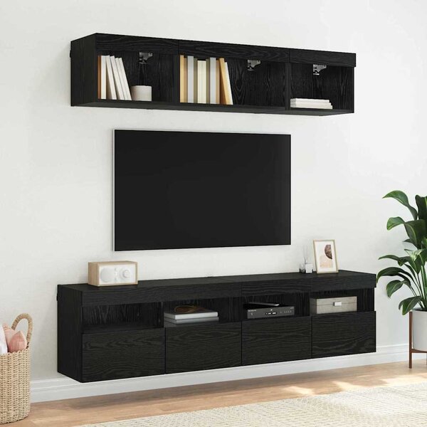 TV Fali Szekrény 80 x 30 x 40 cm Fekete tölgy Szerelt Fa