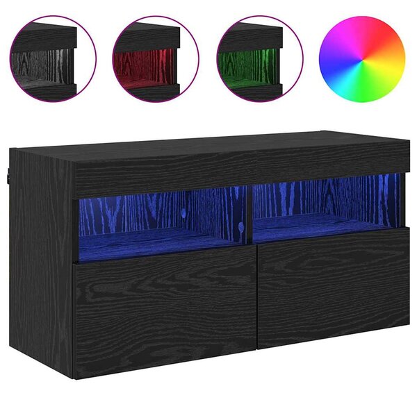 TV Fali Szekrény 80 x 30 x 40 cm Fekete tölgy Szerelt Fa