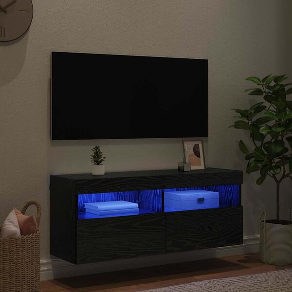 TV Fali Szekrény 100 x 30 x 40 cm Fekete tölgy Szerelt Fa