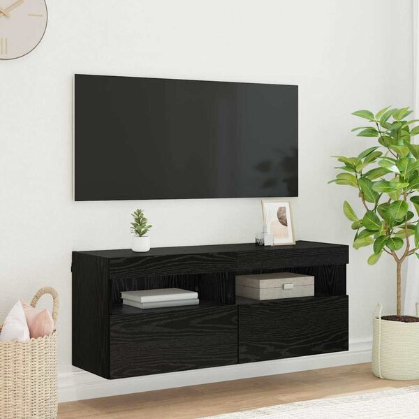 TV Fali Szekrény 100 x 30 x 40 cm Fekete tölgy Szerelt Fa
