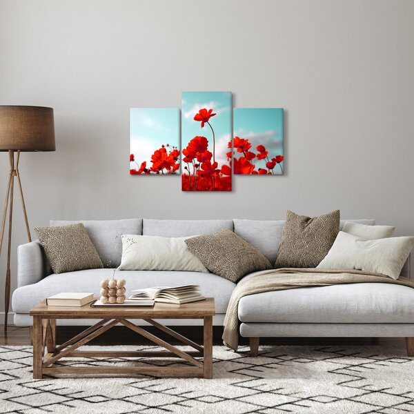 Fényes piros virágokkal rendelkező mező képe (90x60 cm)