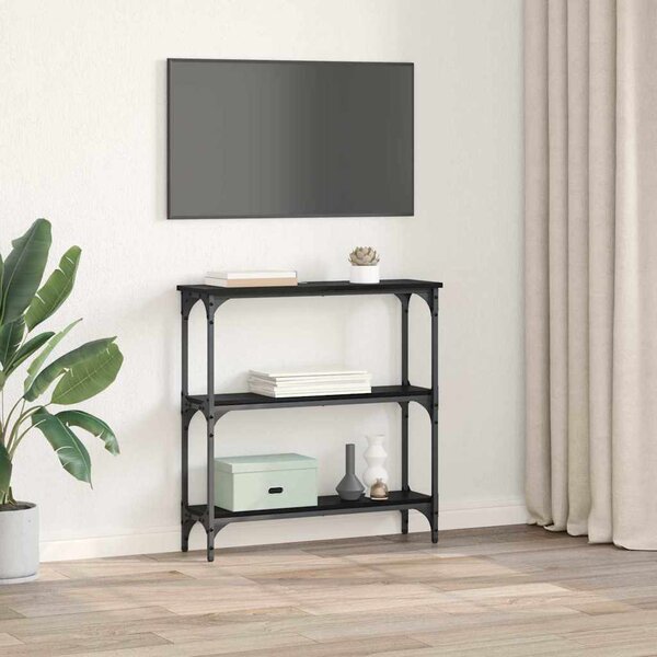 Konzolasztal polcokkal Fekete tölgy 75 x 22,5 x 75 cm Faanyag