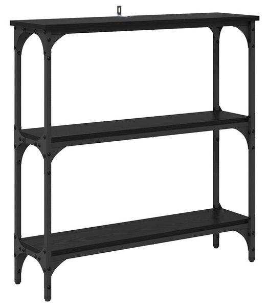 Konzolasztal polcokkal Fekete tölgy 75 x 22,5 x 75 cm Faanyag
